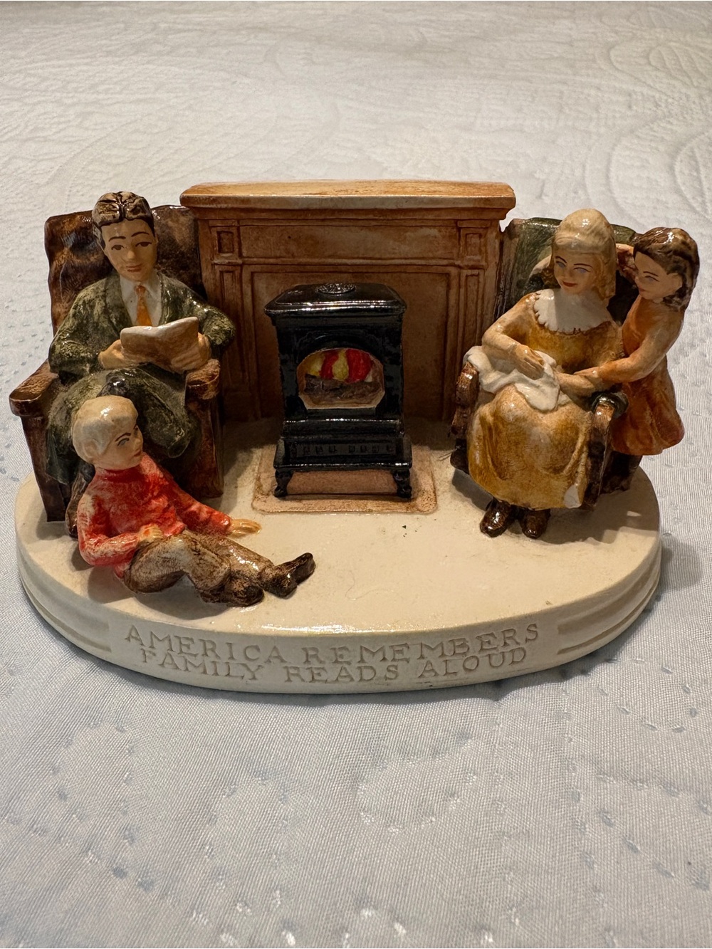 Family Reading Figurine — Cream and Brown Home Accent